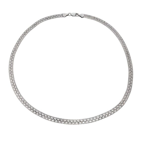 Flat Diamond Cut Herringbone Necklace | Vintage IBB Sterling Silver 925 | 18" - Picture 1 of 4